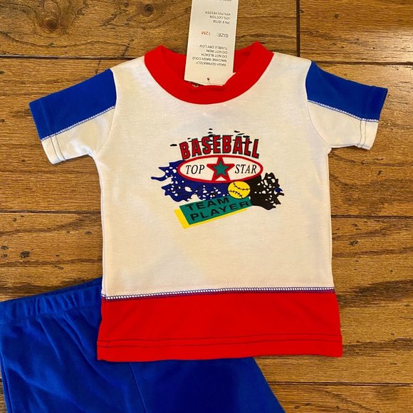 12M NWT Adorable Vintage 90's Baseball 2 Piece Short Outfit - Picture 2 of 5